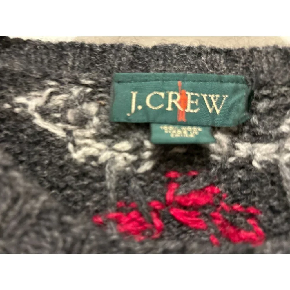 J.Crew 100% Wool Knitted Nordick Crewneck Pullover Sweater Red Gray Size L